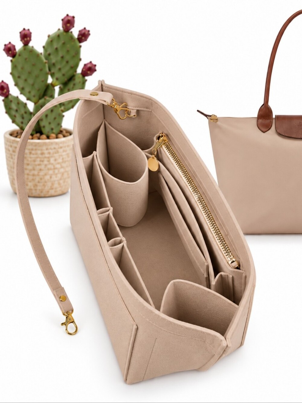 Women's Felt Organizer Insert for Le Pliage Tote Bags Large Purses Beige